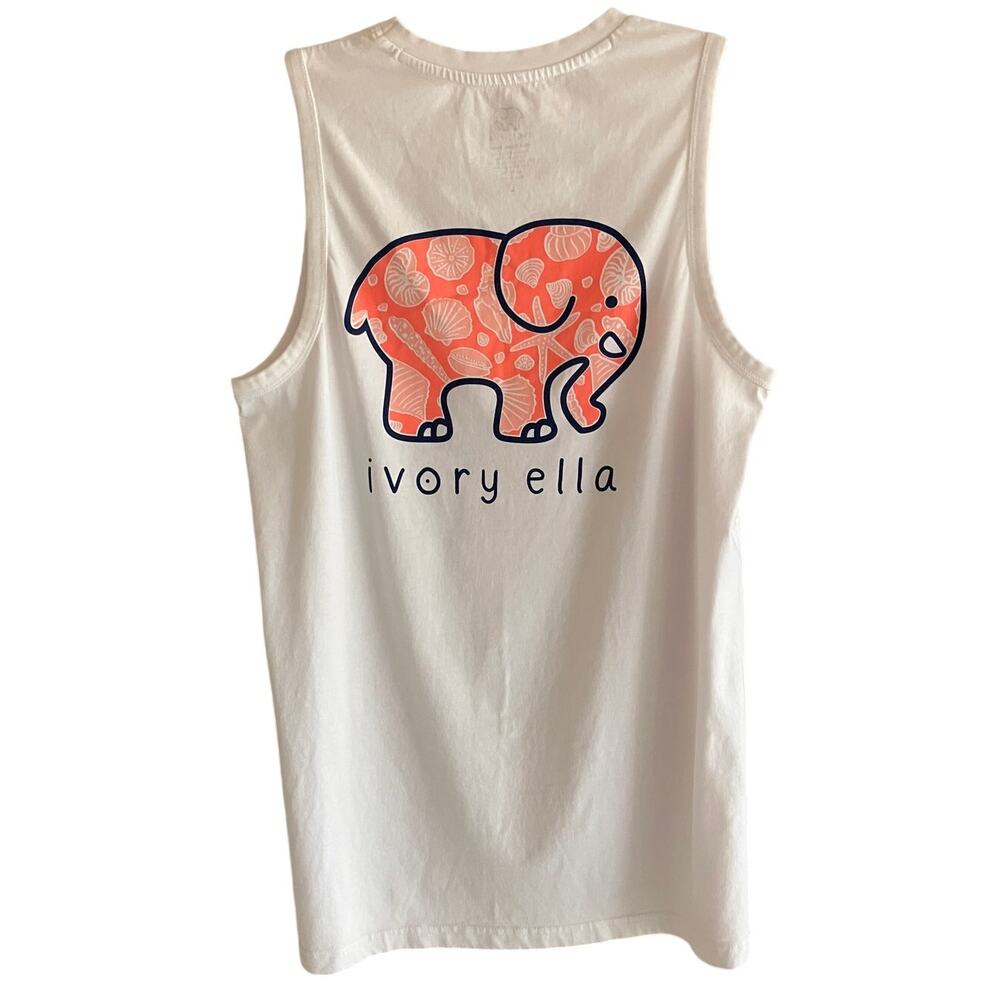 Ivory Ella Tank Top White 100% Organic Cotton L Elephant Lover L Pink Sea Shells